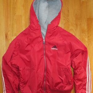 Adidas Reversible Red and Gray Hooded Jacket